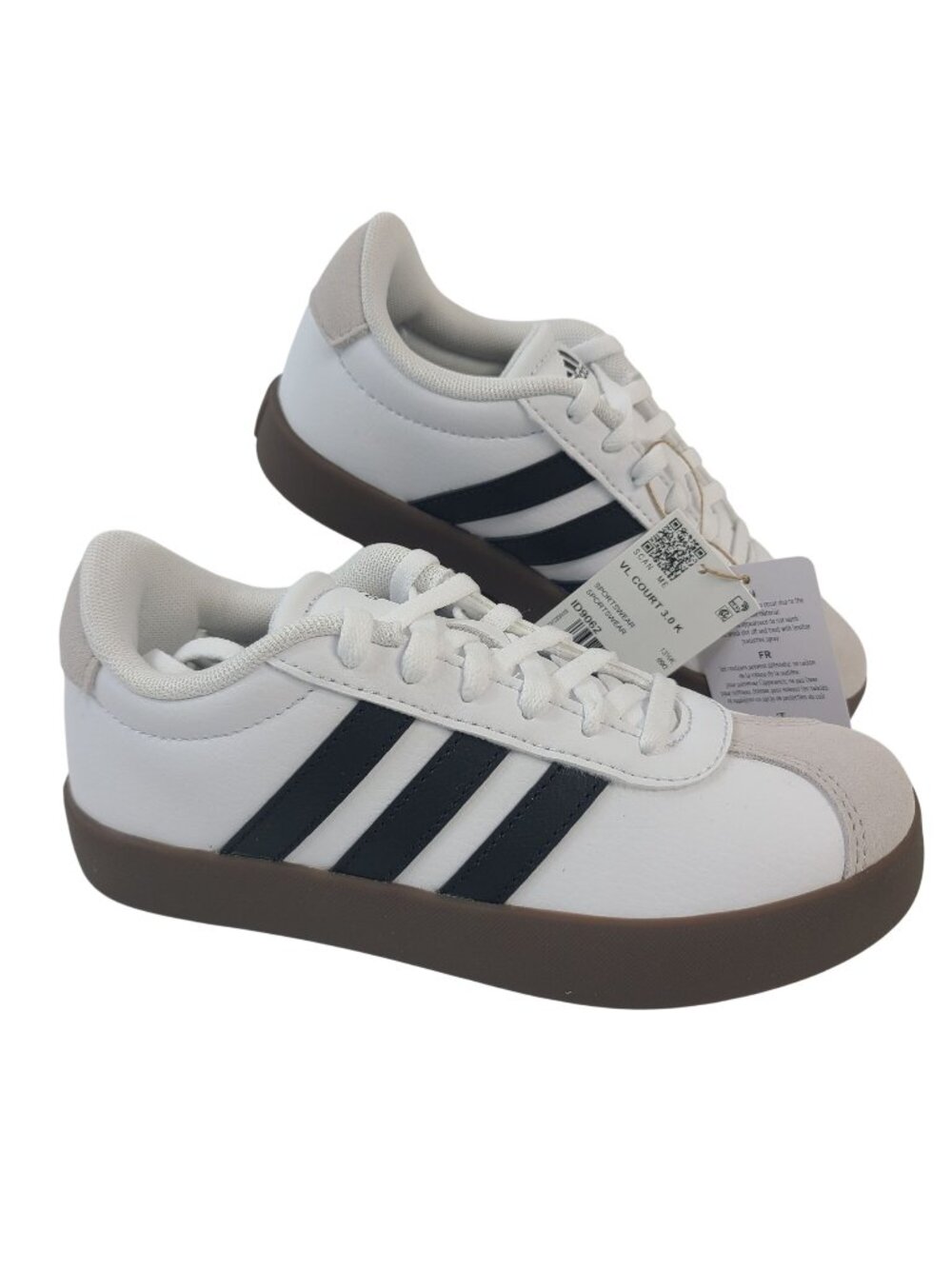 NEW Adidas VL Court 3.0 K Kids Sneakers US 1 White & Black Stripes Shoes